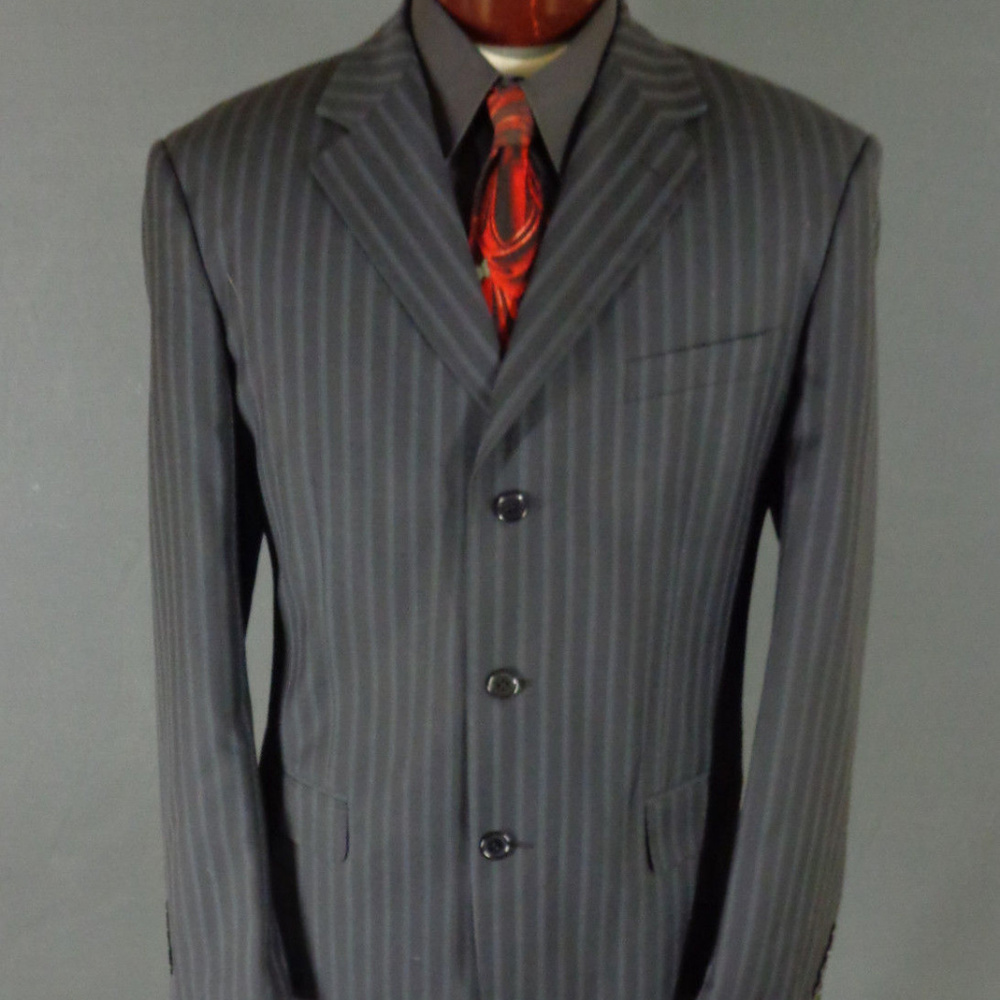 Eddie Domani Charcoal Gray Striped Blazer  46 EUC